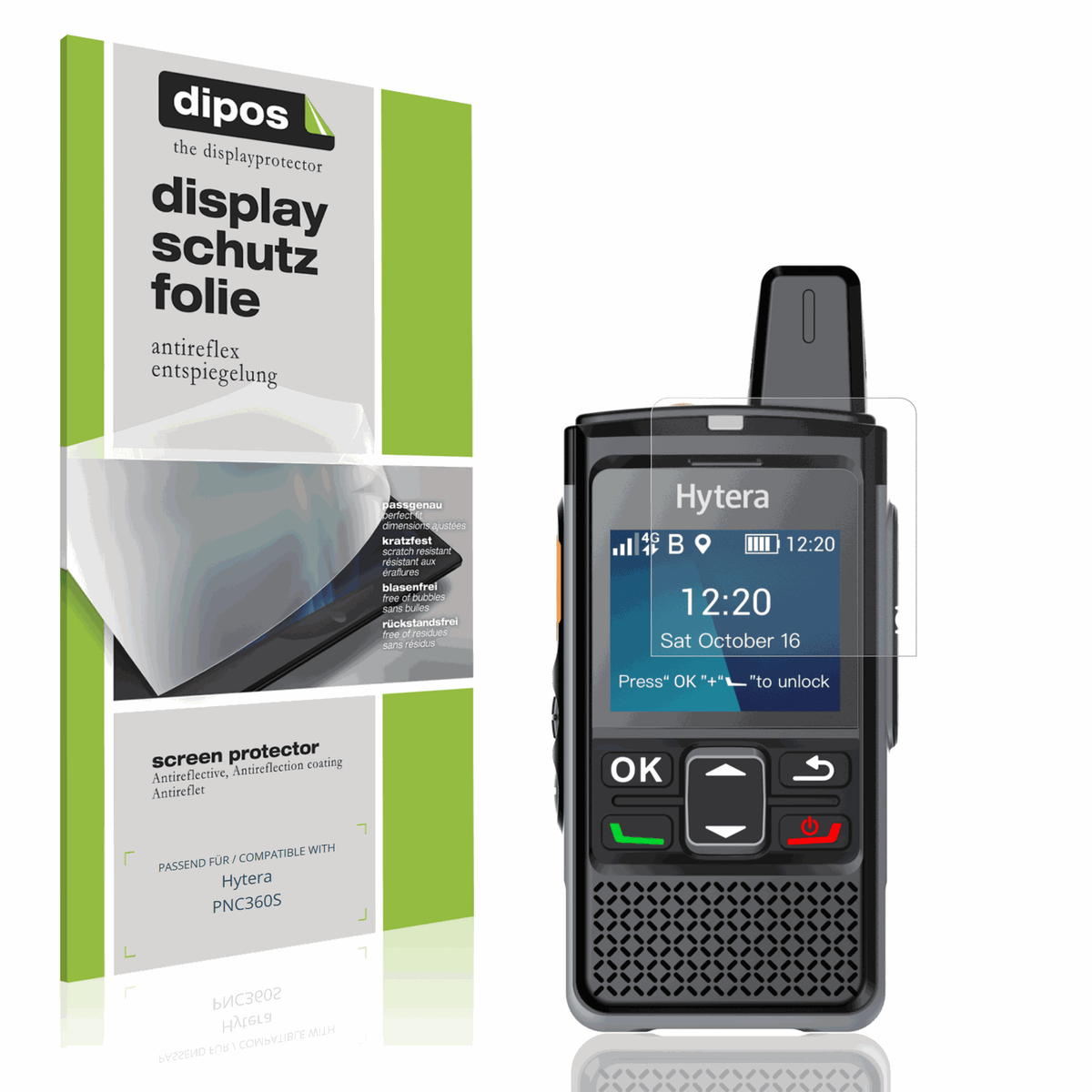 Matte Displayschutzfolie von dipos passend f�r Hytera PNC360S, pr�ziser Zuschnitt und blasenfrei montiert