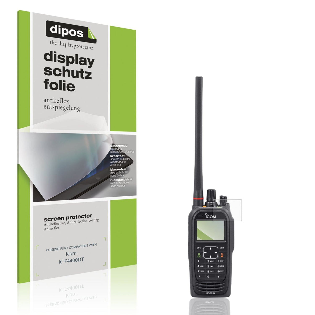 Matte Displayschutzfolie von dipos passend für Icom IC-F4400DT, präziser Zuschnitt und blasenfrei montiert
