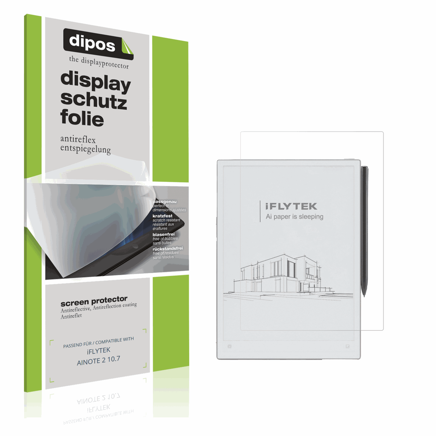 Matte Displayschutzfolie von dipos passend für iFLYTEK AINOTE 2 10.7, präziser Zuschnitt und blasenfrei montiert