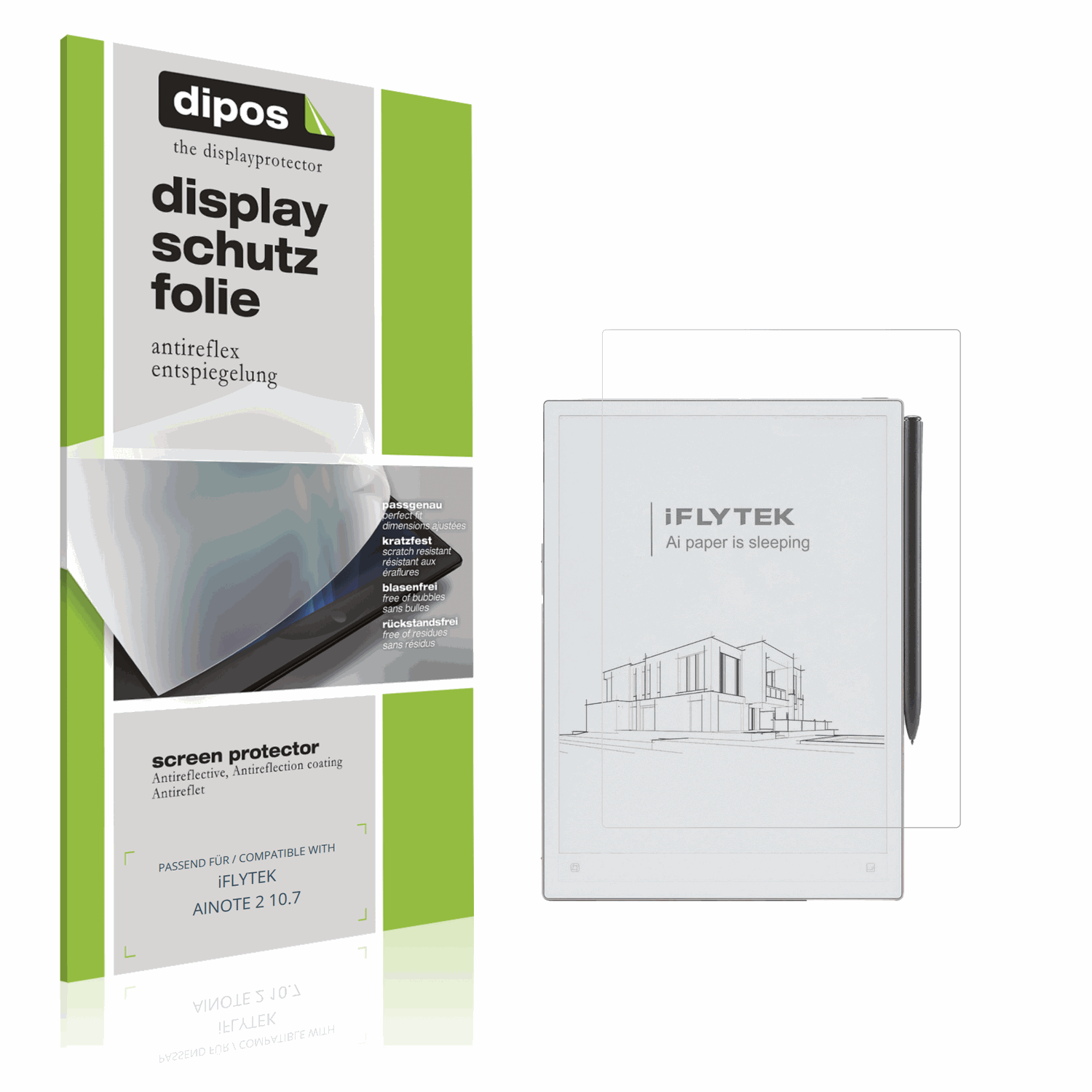 Matte Displayschutzfolie von dipos passend für iFLYTEK AINOTE 2 10.7, präziser Zuschnitt und blasenfrei montiert