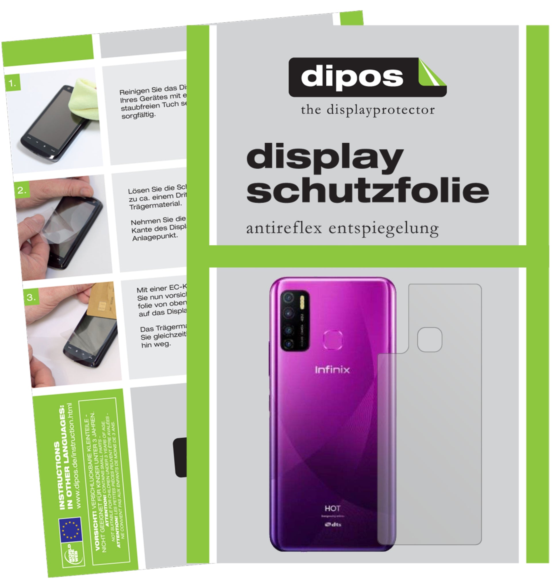 Matte Displayschutzfolie von dipos passend für Infinix Hot 9 Pro Rückseite, präziser Zuschnitt und blasenfrei montiert
