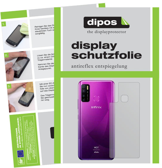 Matte Displayschutzfolie von dipos passend für Infinix Hot 9 Pro Rückseite, präziser Zuschnitt und blasenfrei montiert