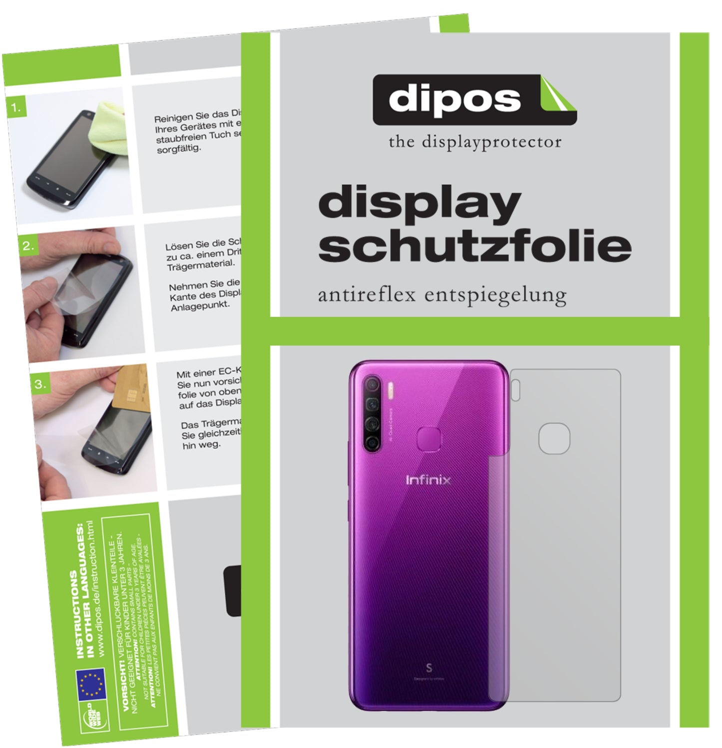 Matte Displayschutzfolie von dipos passend für Infinix S5 Lite Rückseite, präziser Zuschnitt und blasenfrei montiert