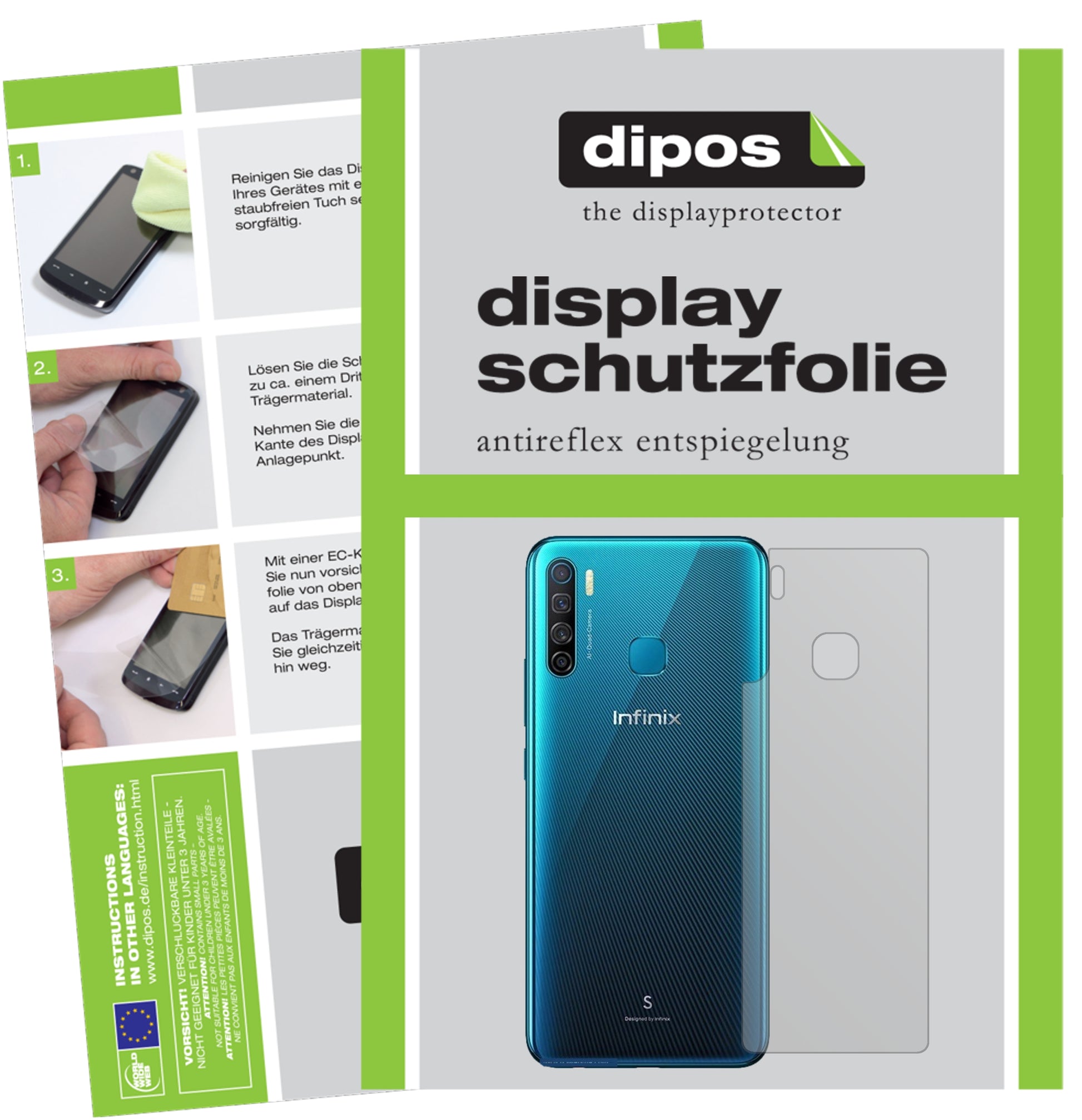 Matte Displayschutzfolie von dipos passend für Infinix S5 Rückseite, präziser Zuschnitt und blasenfrei montiert