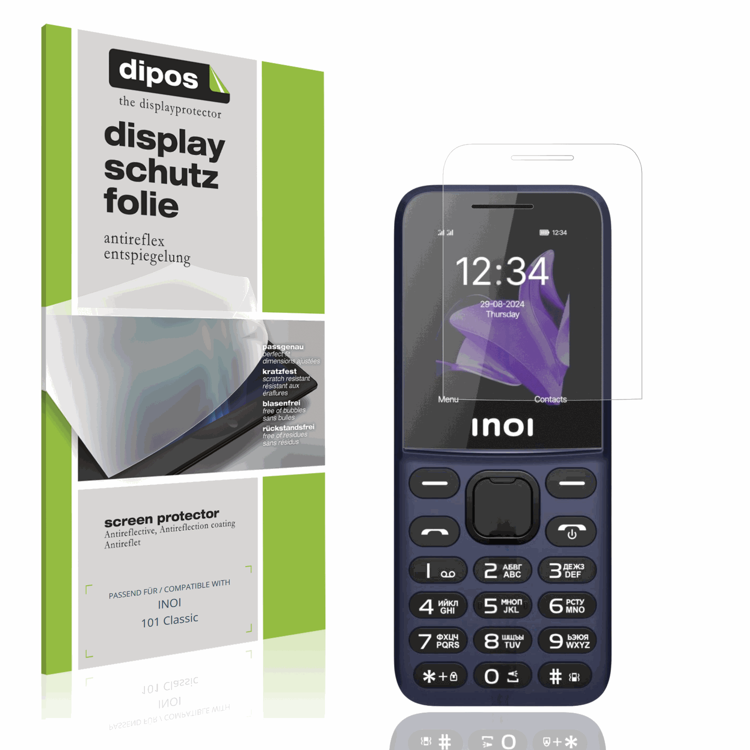 Matte Displayschutzfolie von dipos passend für INOI 101 Classic, präziser Zuschnitt und blasenfrei montiert
