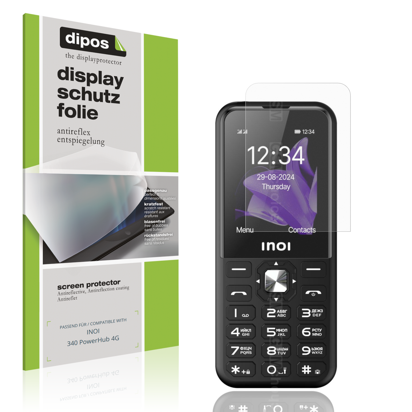 Matte Displayschutzfolie von dipos passend für INOI 340 PowerHub 4G, präziser Zuschnitt und blasenfrei montiert