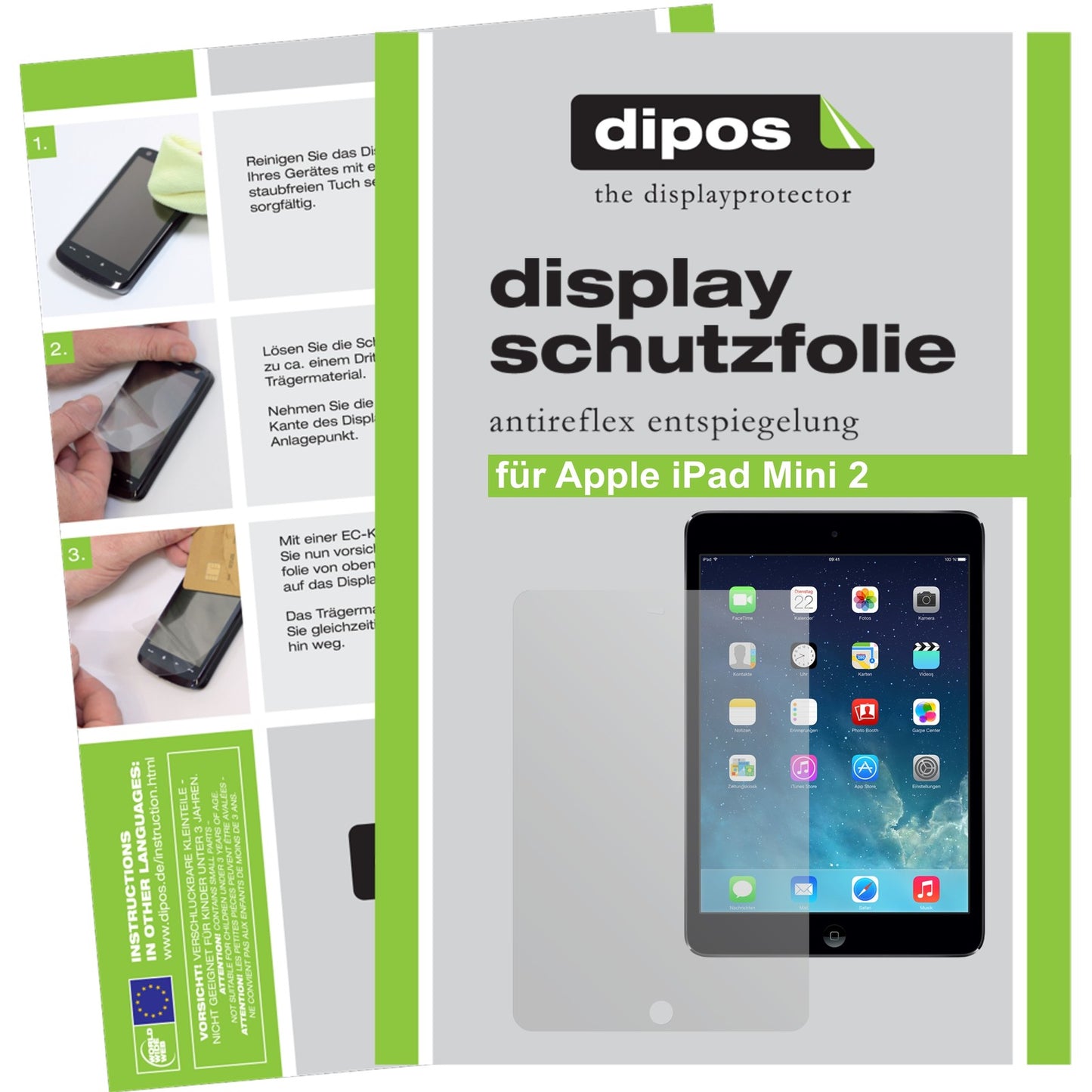 Matte Displayschutzfolie von dipos passend für iPad Mini 2 Apple, präziser Zuschnitt und blasenfrei montiert
