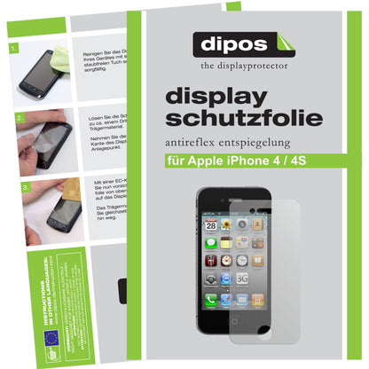 Matte Displayschutzfolie von dipos passend für iPhone 4 / 4S Apple, präziser Zuschnitt und blasenfrei montiert