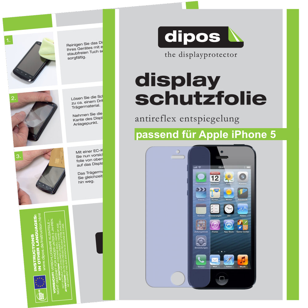 Matte Displayschutzfolie von dipos passend für iPhone 5 Apple, präziser Zuschnitt und blasenfrei montiert