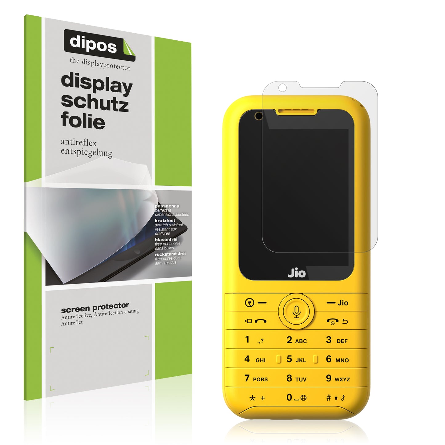 Matte Displayschutzfolie von dipos passend für Jio Phone Prima, präziser Zuschnitt und blasenfrei montiert