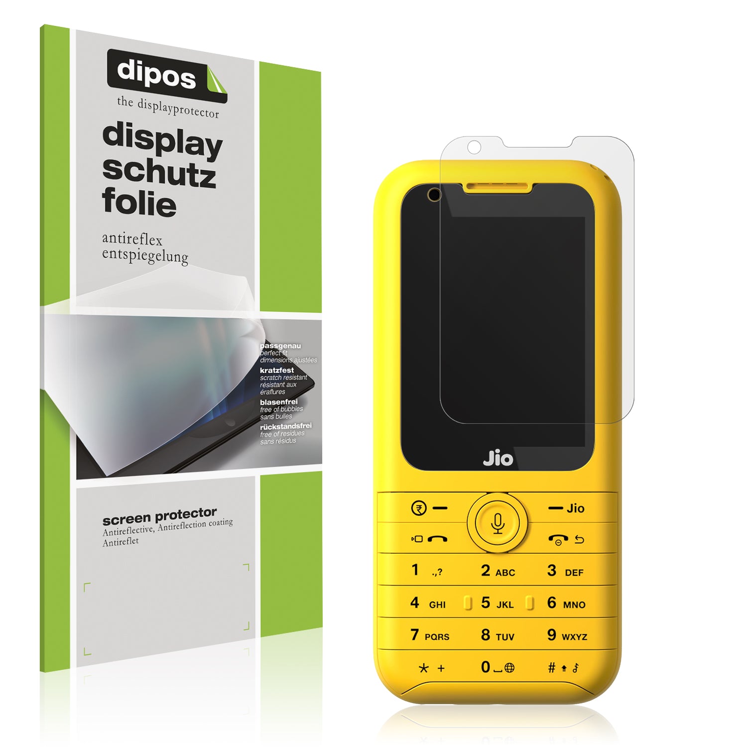 Matte Displayschutzfolie von dipos passend für Jio Phone Prima, präziser Zuschnitt und blasenfrei montiert
