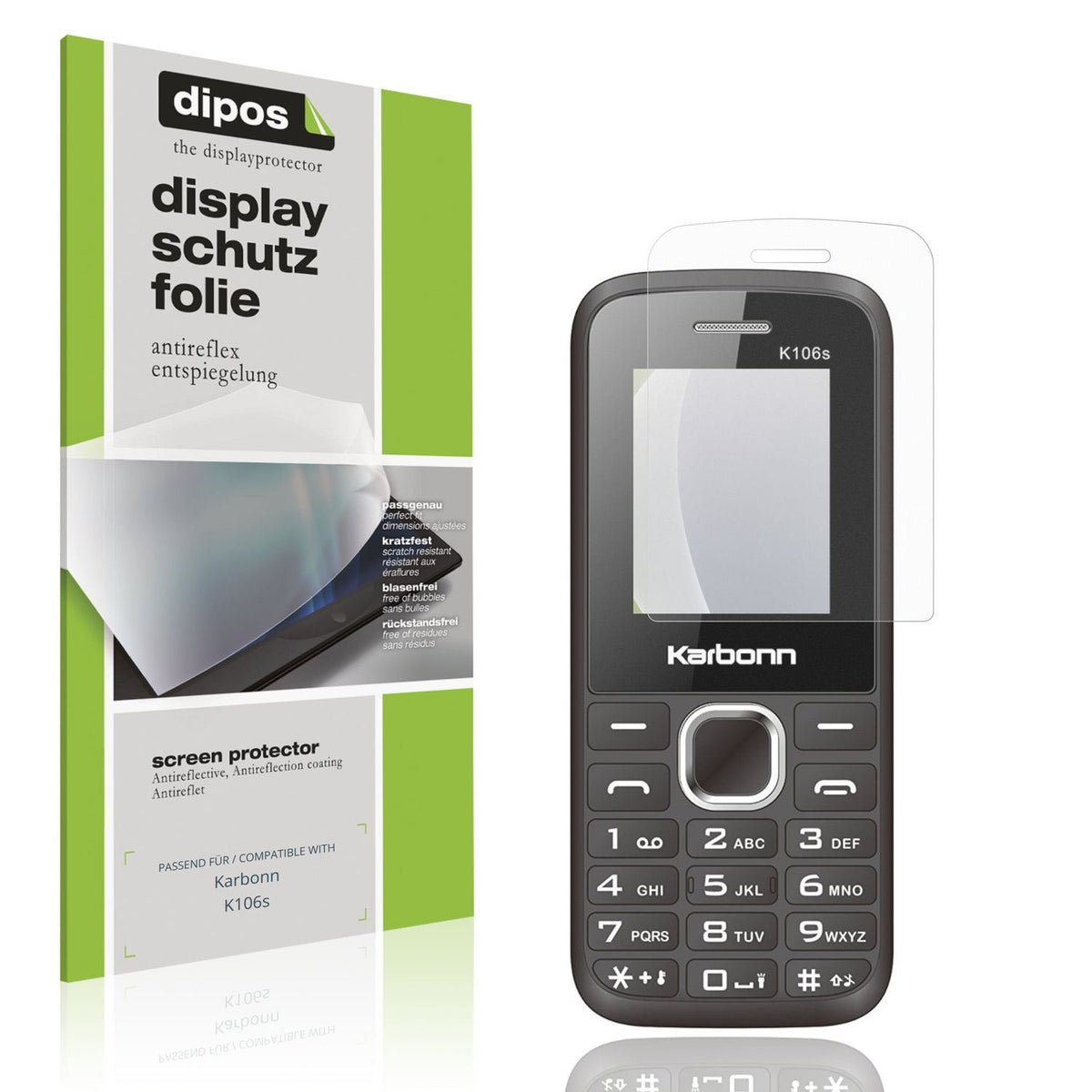 Matte Displayschutzfolie von dipos passend für Karbonn K106s, präziser Zuschnitt und blasenfrei montiert