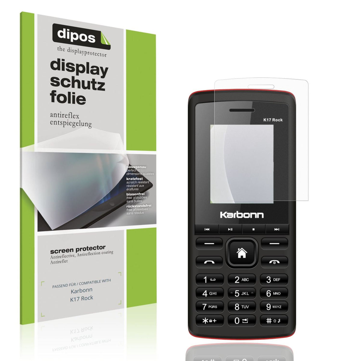 Matte Displayschutzfolie von dipos passend für Karbonn K17 Rock, präziser Zuschnitt und blasenfrei montiert
