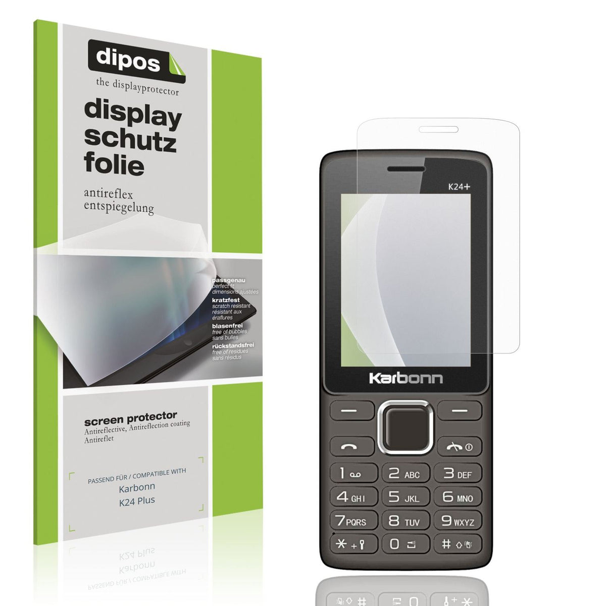 Matte Displayschutzfolie von dipos passend für Karbonn K24 Plus, präziser Zuschnitt und blasenfrei montiert
