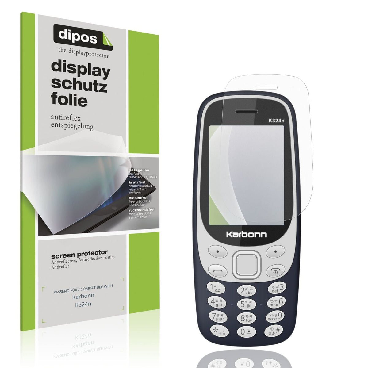 Matte Displayschutzfolie von dipos passend für Karbonn K324n, präziser Zuschnitt und blasenfrei montiert