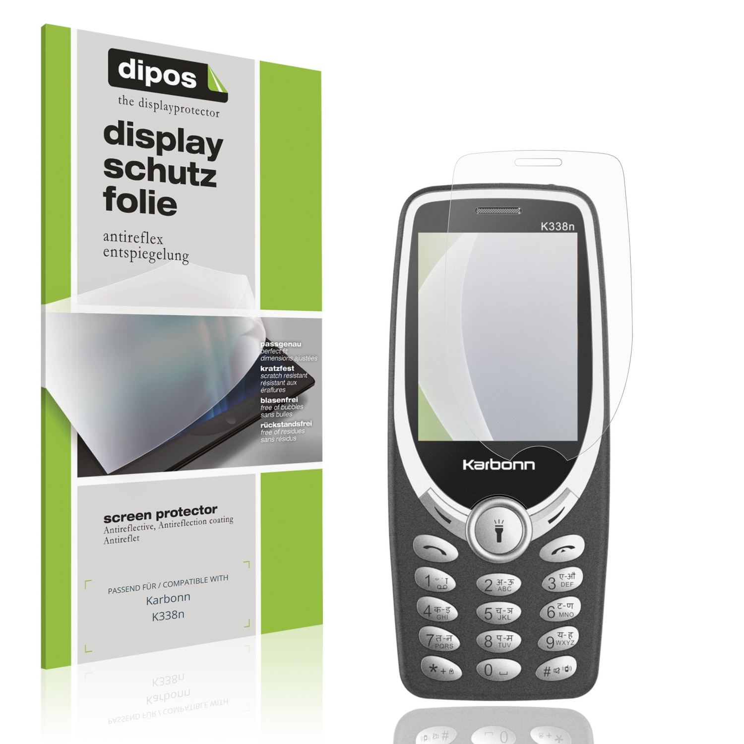 Matte Displayschutzfolie von dipos passend für Karbonn K338n, präziser Zuschnitt und blasenfrei montiert
