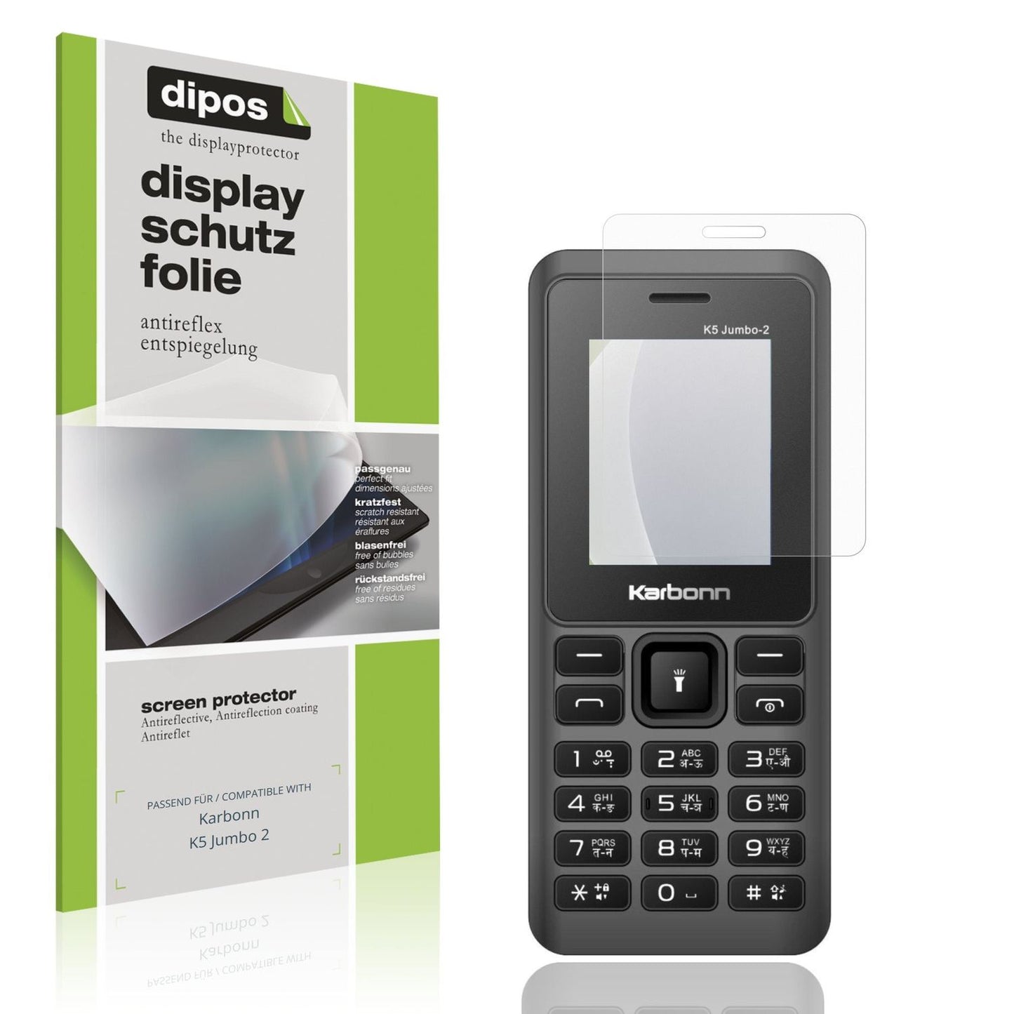 Matte Displayschutzfolie von dipos passend für Karbonn K5 Jumbo 2, präziser Zuschnitt und blasenfrei montiert