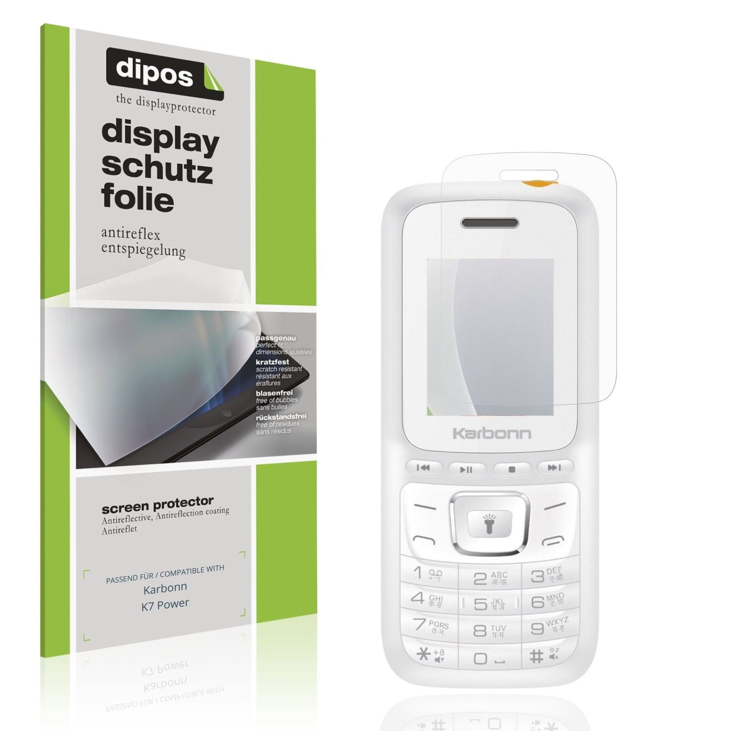 Matte Displayschutzfolie von dipos passend für Karbonn K7 Power, präziser Zuschnitt und blasenfrei montiert
