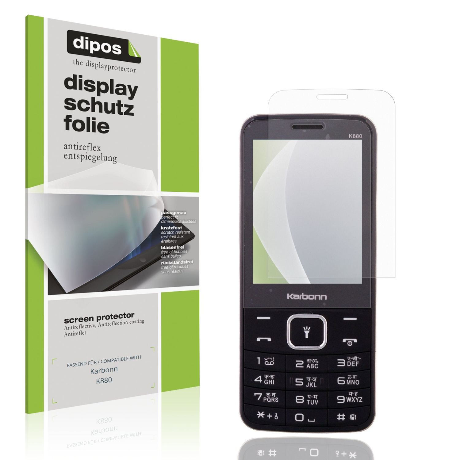 Matte Displayschutzfolie von dipos passend für Karbonn K880, präziser Zuschnitt und blasenfrei montiert
