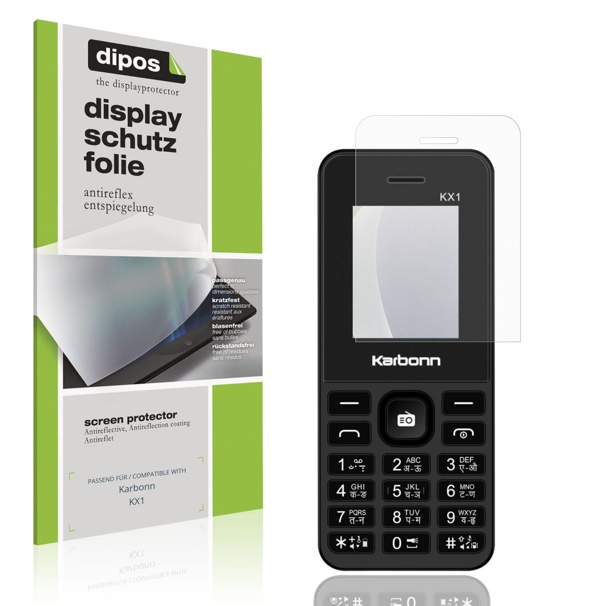 Matte Displayschutzfolie von dipos passend für Karbonn KX1, präziser Zuschnitt und blasenfrei montiert
