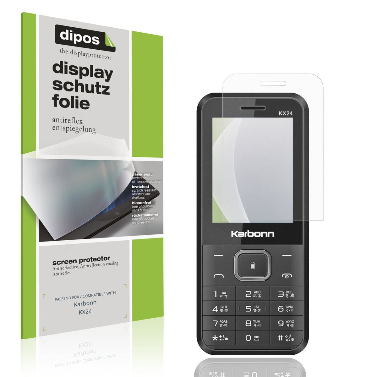 Matte Displayschutzfolie von dipos passend für Karbonn KX24, präziser Zuschnitt und blasenfrei montiert