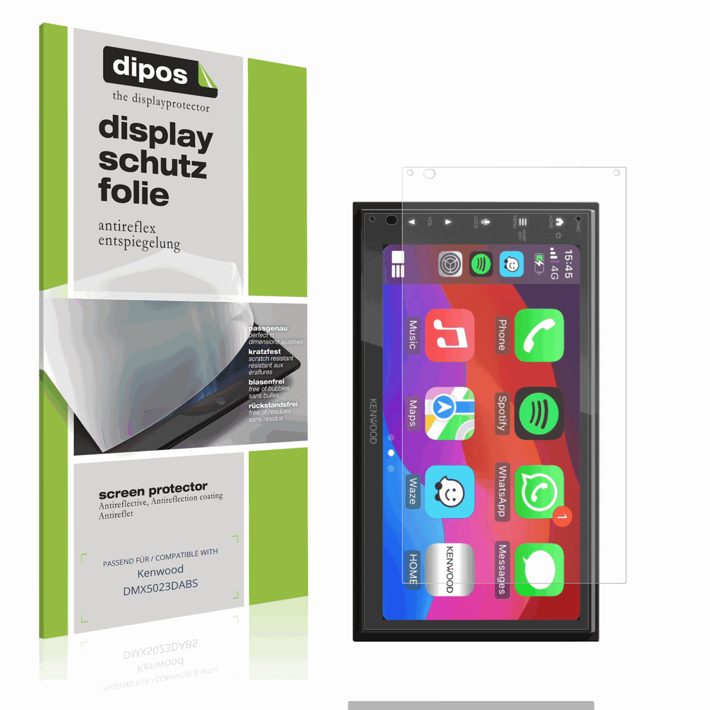 Matte Displayschutzfolie von dipos passend für Kenwood DMX5023DABS, präziser Zuschnitt und blasenfrei montiert