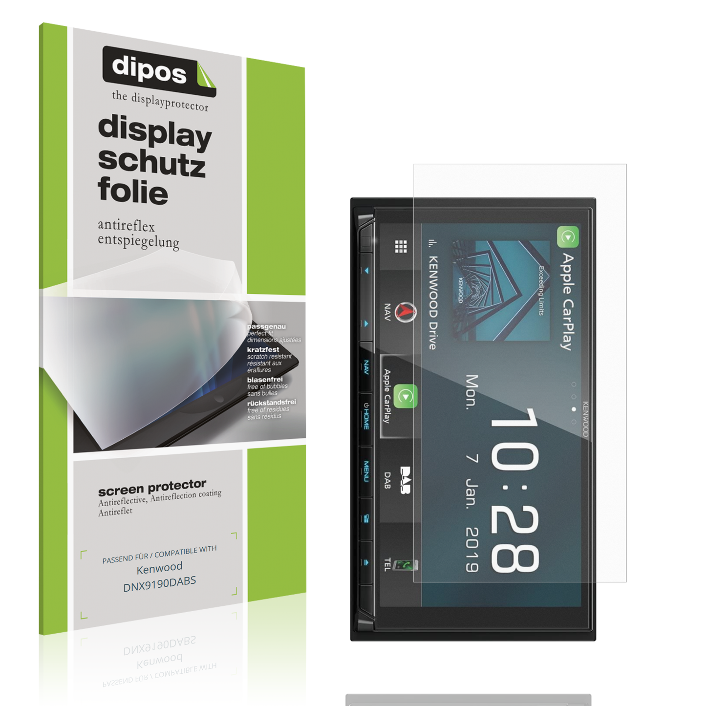 Matte Displayschutzfolie von dipos passend für Kenwood DNX9190DABS, präziser Zuschnitt und blasenfrei montiert