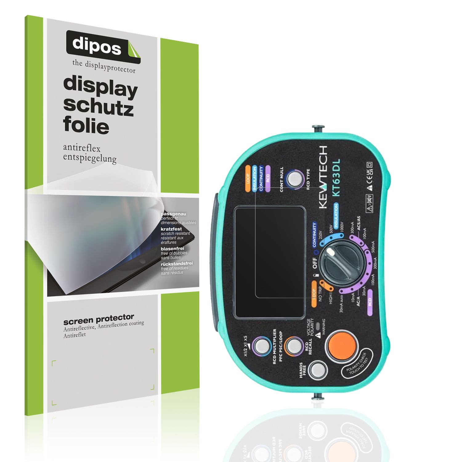 Matte Displayschutzfolie von dipos passend für Kewtech KT63DL, präziser Zuschnitt und blasenfrei montiert