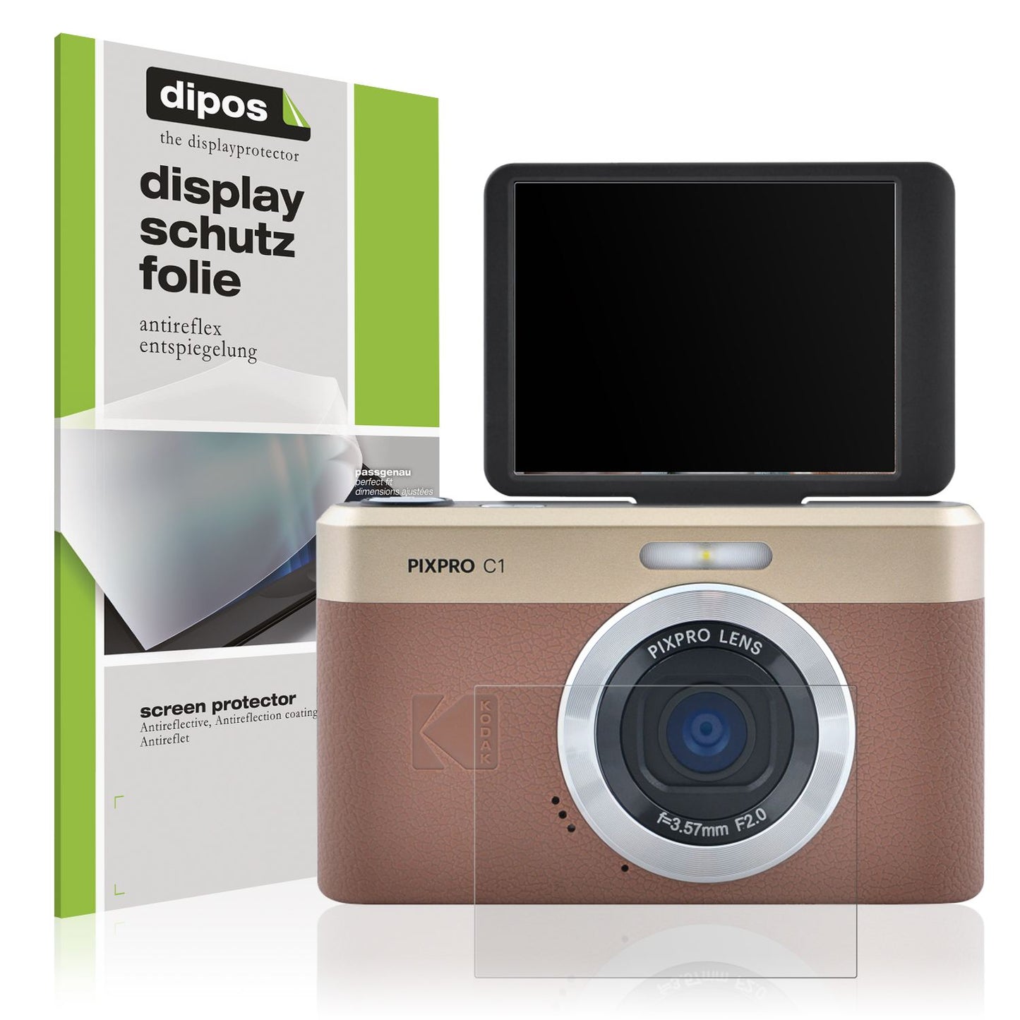 Matte Displayschutzfolie von dipos passend für Kodak Pixpro C1, präziser Zuschnitt und blasenfrei montiert