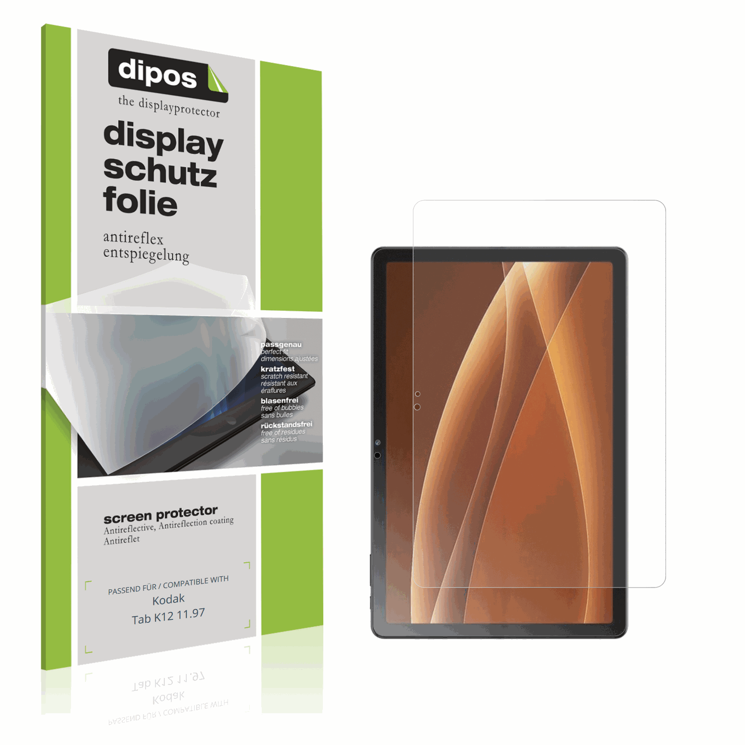Matte Displayschutzfolie von dipos passend für Kodak Tab K12 11.97, präziser Zuschnitt und blasenfrei montiert