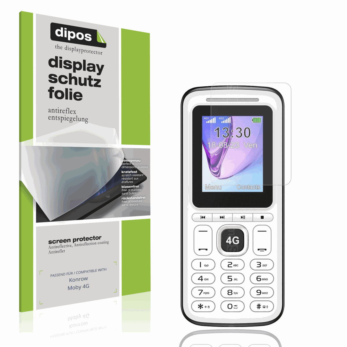 Matte Displayschutzfolie von dipos passend für Konrow Moby 4G, präziser Zuschnitt und blasenfrei montiert