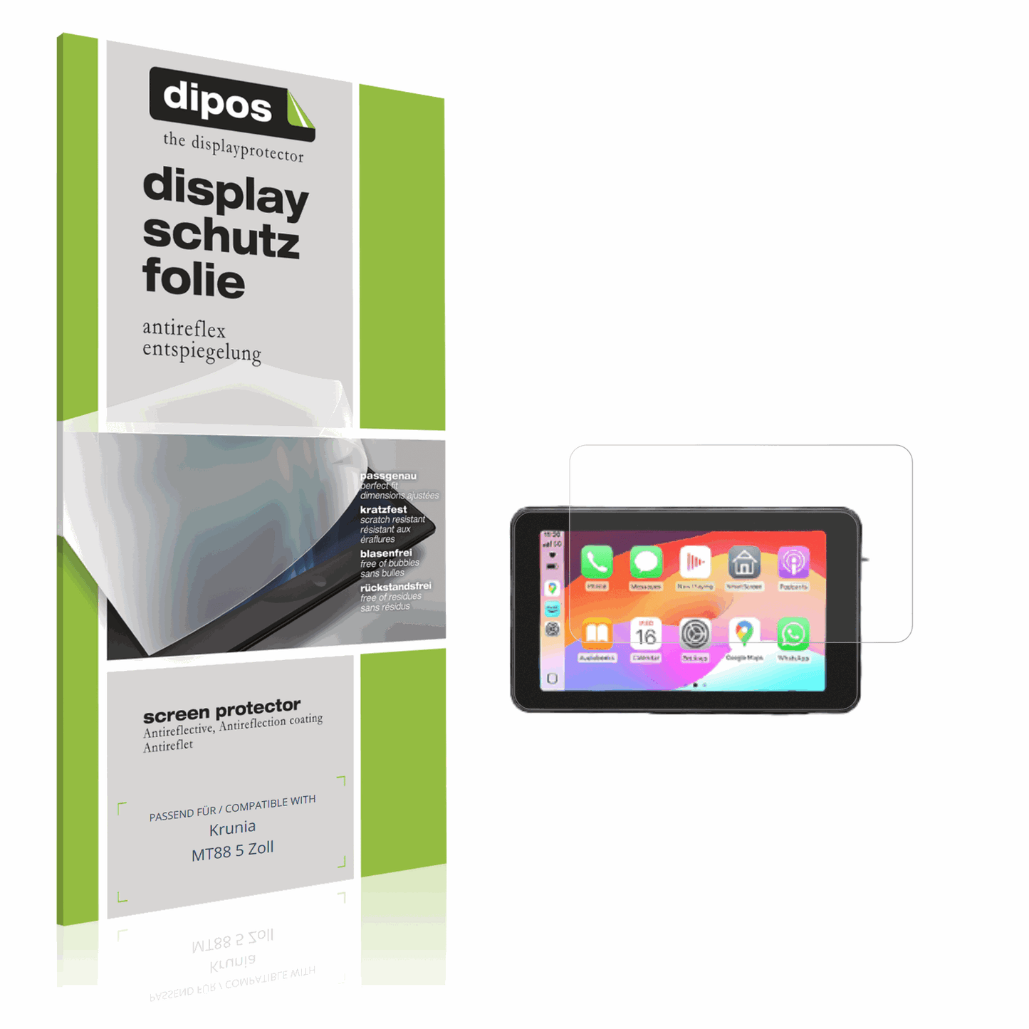 Matte Displayschutzfolie von dipos passend für Krunia MT88 5 Zoll, präziser Zuschnitt und blasenfrei montiert