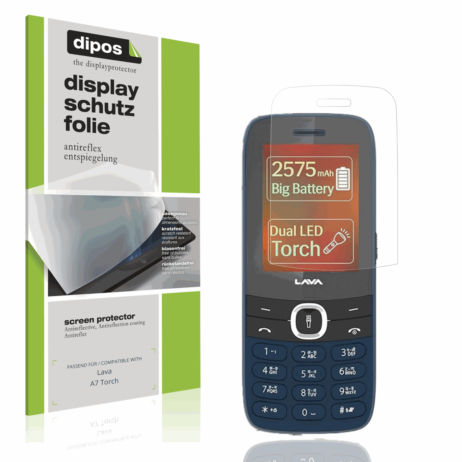 Matte Displayschutzfolie von dipos passend für Lava A7 Torch, präziser Zuschnitt und blasenfrei montiert