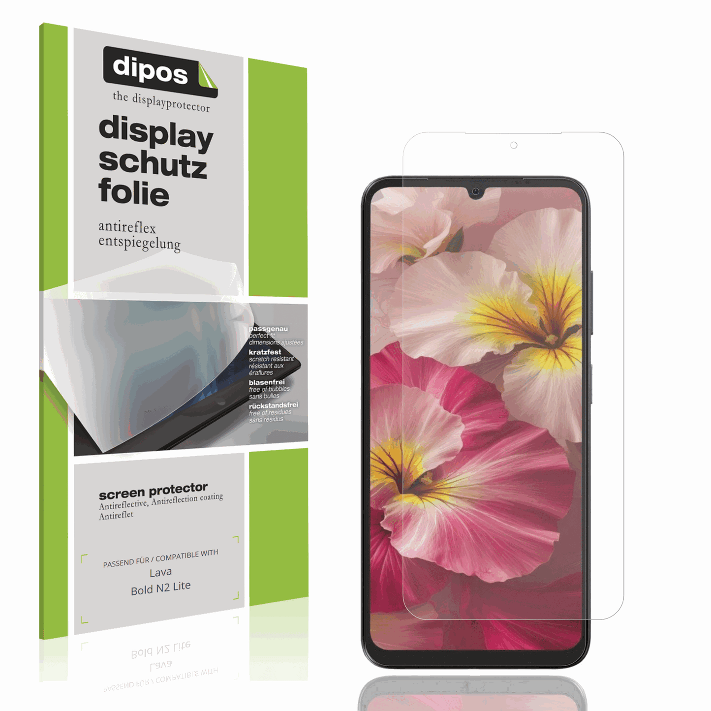 Matte Displayschutzfolie von dipos passend für Lava Bold N2 Lite, präziser Zuschnitt und blasenfrei montiert