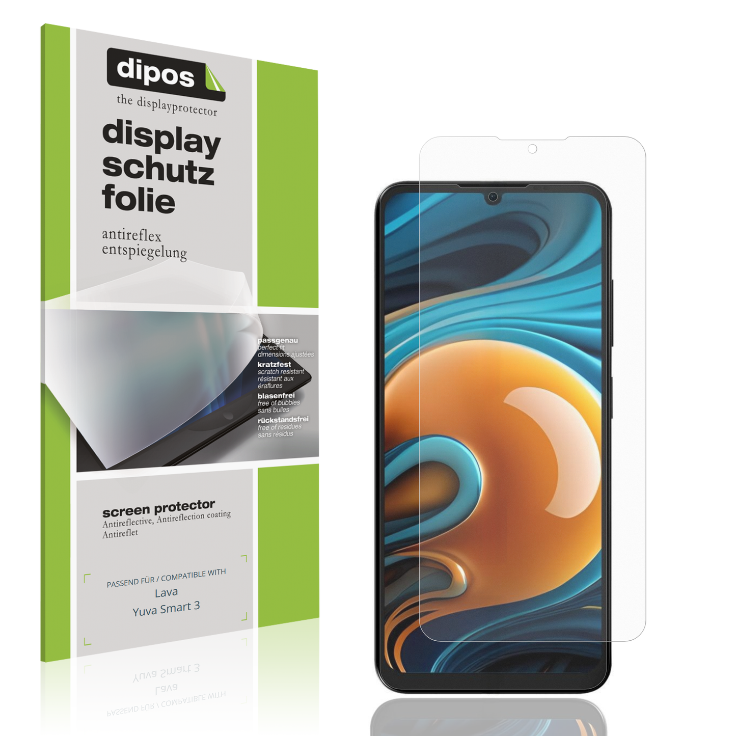 Matte Displayschutzfolie von dipos passend für Lava Yuva Smart 3, präziser Zuschnitt und blasenfrei montiert