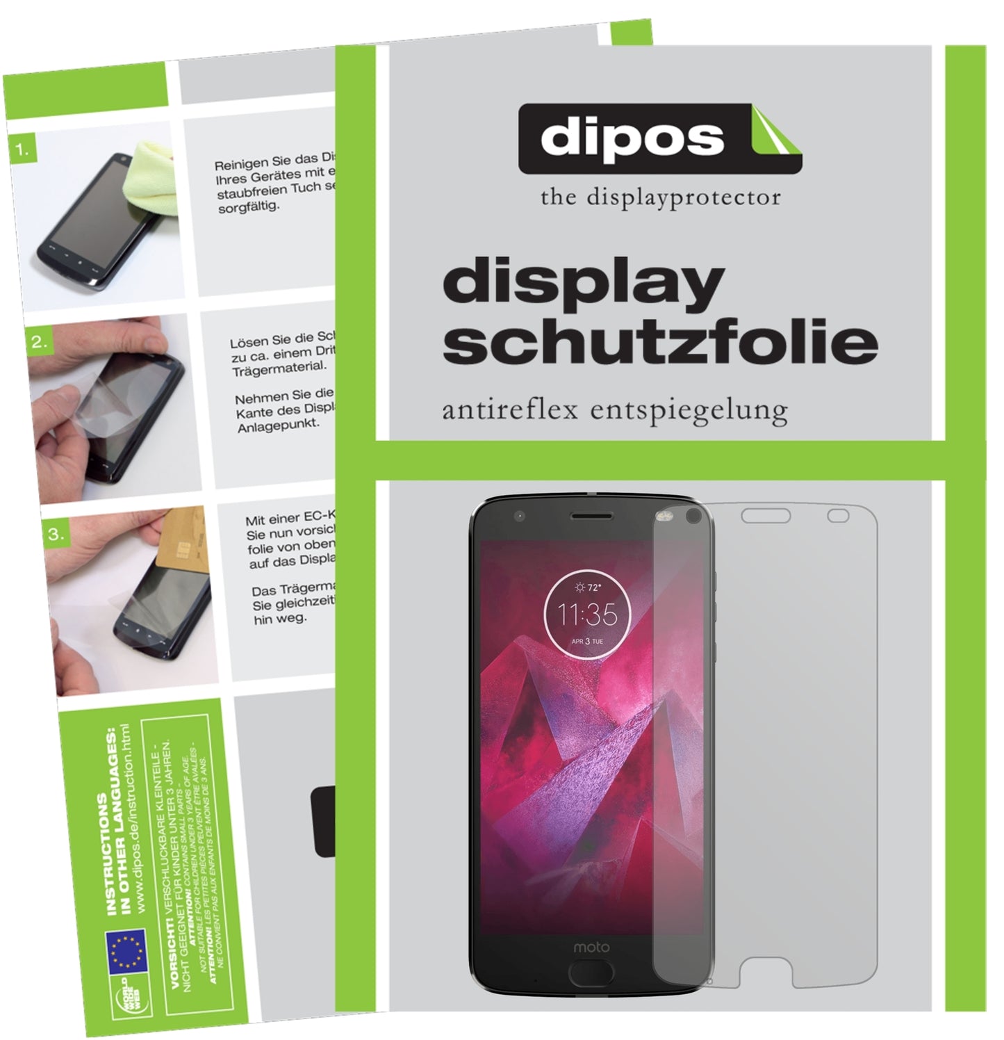 Matte Displayschutzfolie von dipos passend für Lenovo Moto Z2 Play, präziser Zuschnitt und blasenfrei montiert