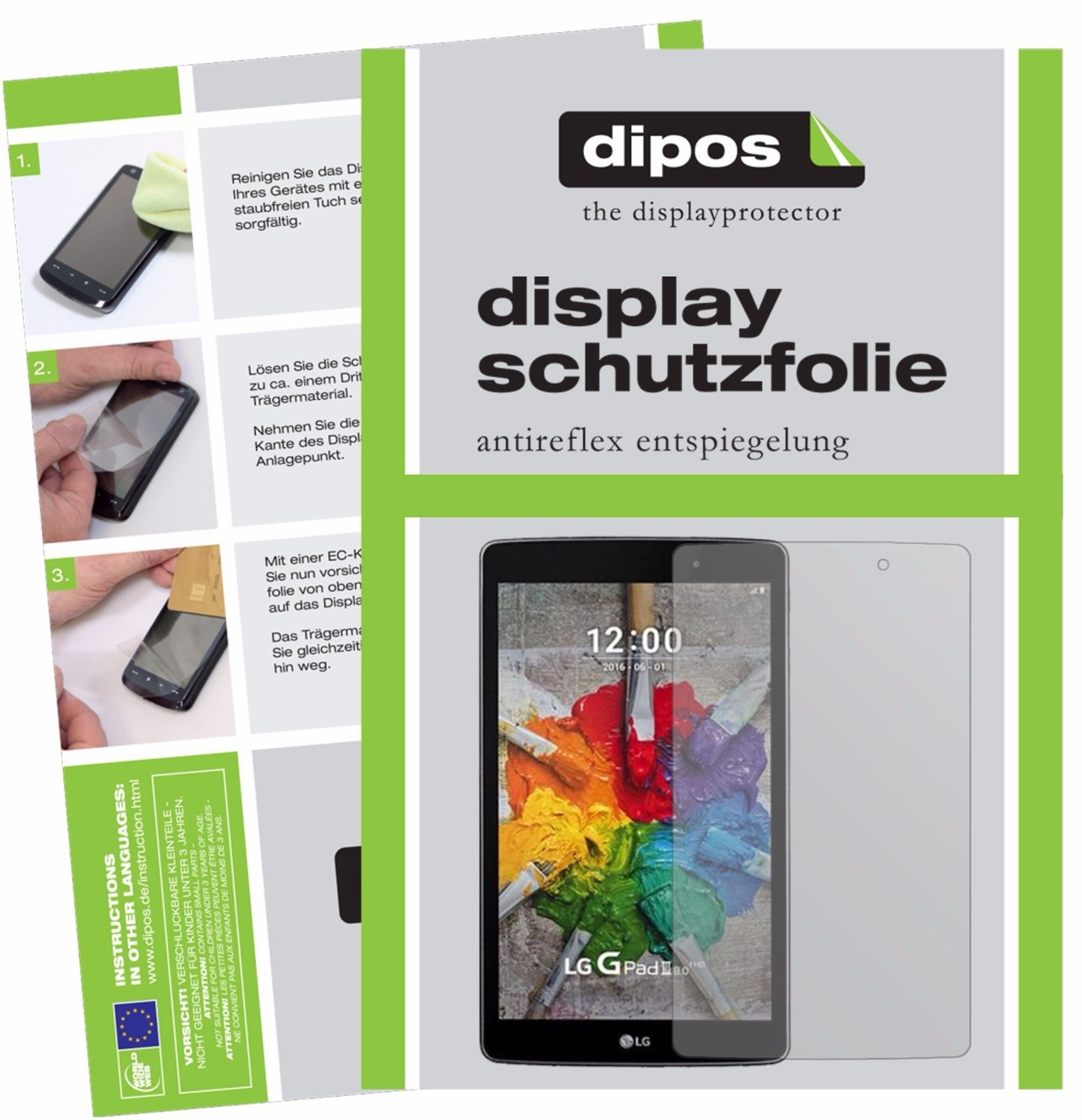 Matte Displayschutzfolie von dipos passend für LG G Pad 3 8.0, präziser Zuschnitt und blasenfrei montiert
