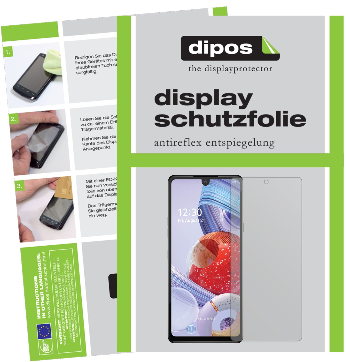 Matte Displayschutzfolie von dipos passend für LG Stylo 6, präziser Zuschnitt und blasenfrei montiert