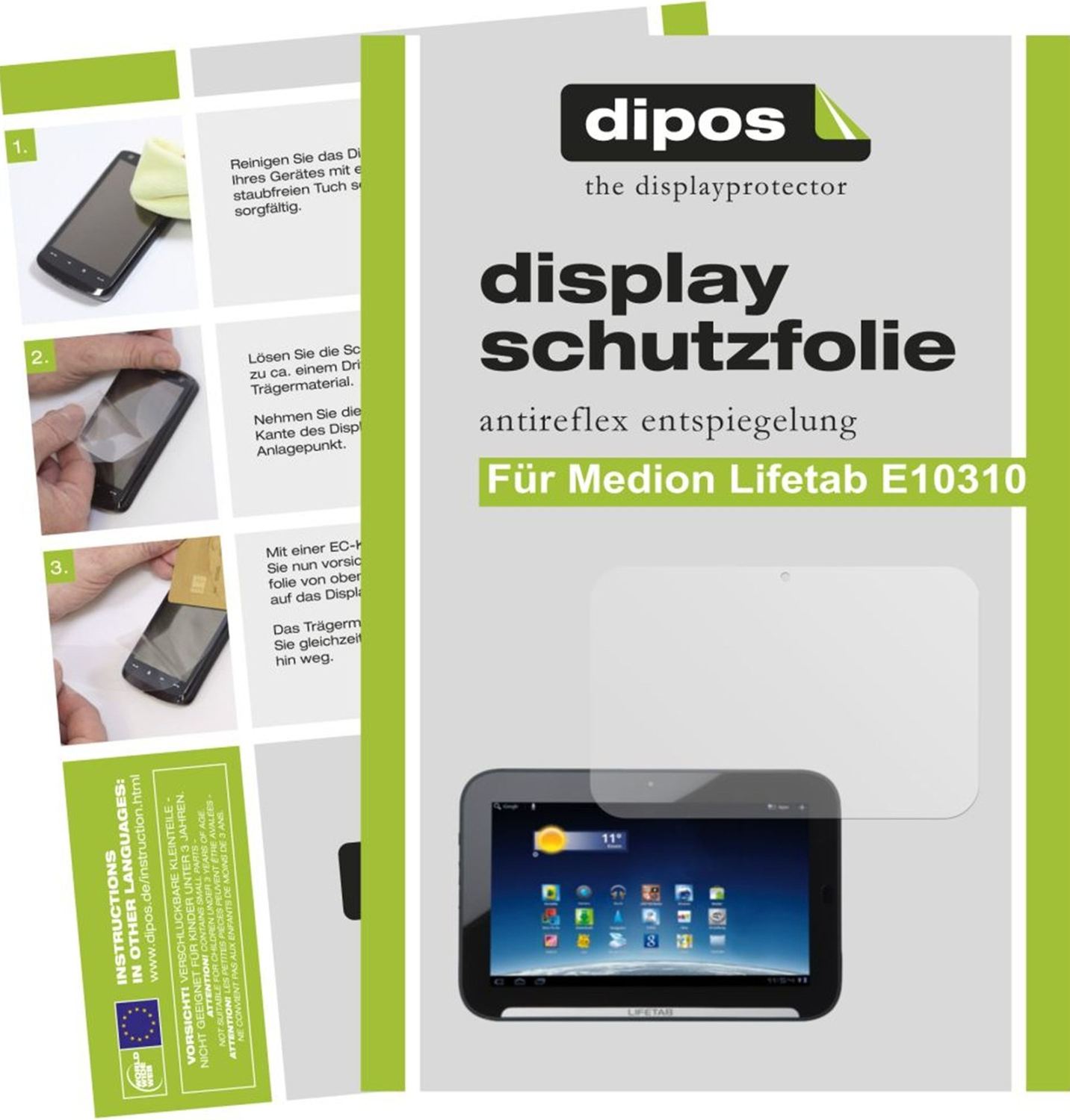 Matte Displayschutzfolie von dipos passend für Lifetab E10310 Medion, präziser Zuschnitt und blasenfrei montiert