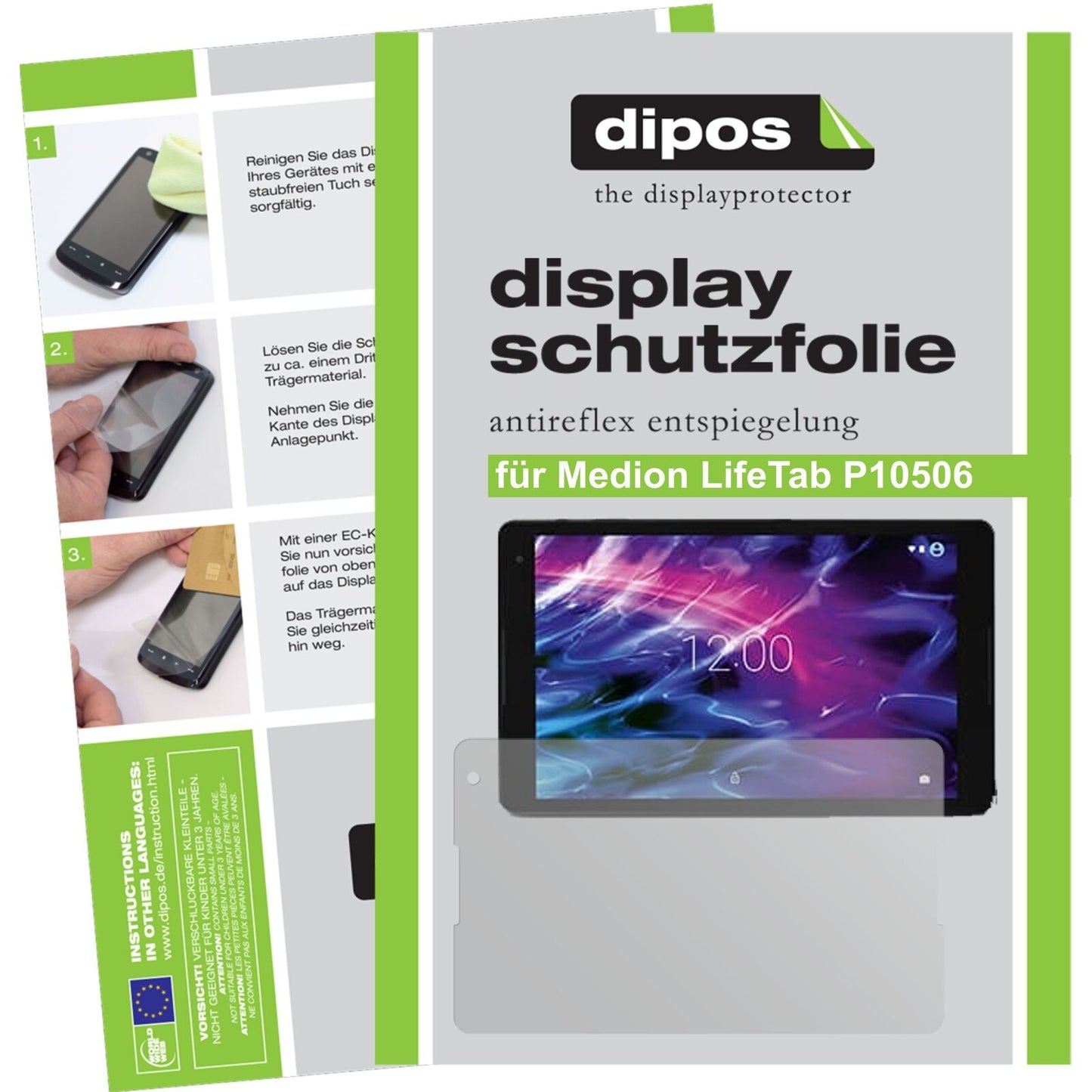 Matte Displayschutzfolie von dipos passend für LifeTab P10506 Medion, präziser Zuschnitt und blasenfrei montiert