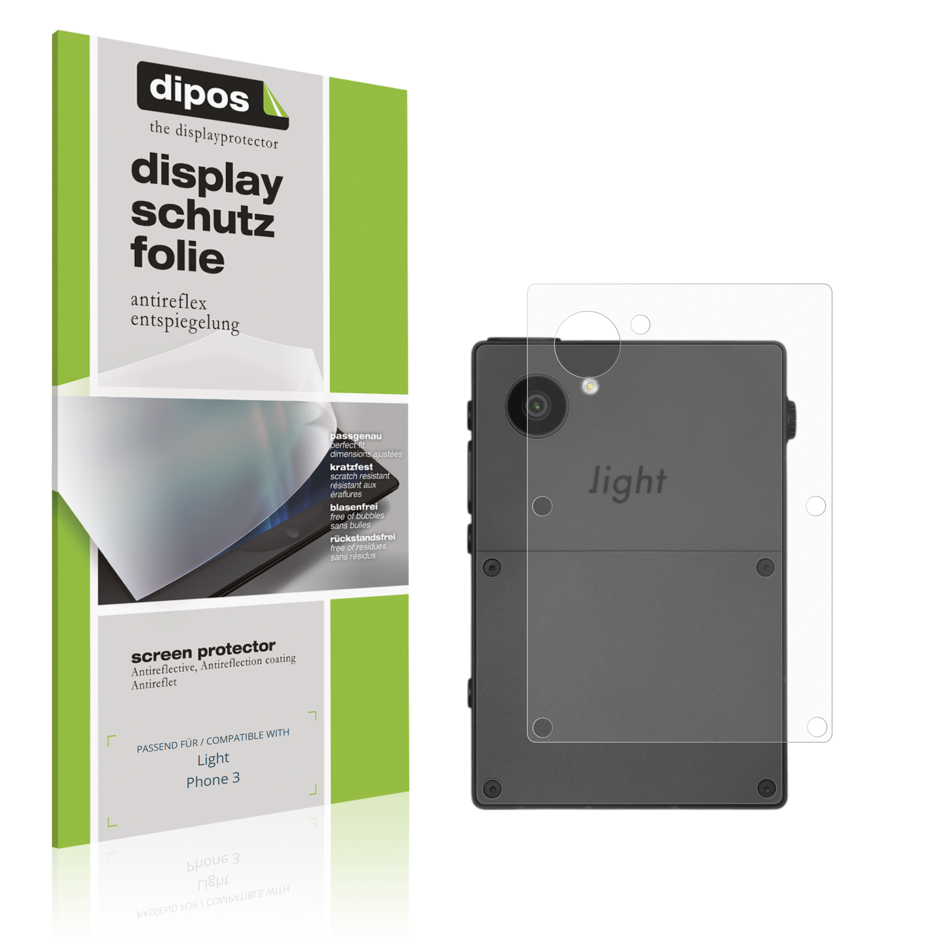 Matte Displayschutzfolie von dipos passend für Light Phone 3 Rückseite, präziser Zuschnitt und blasenfrei montiert