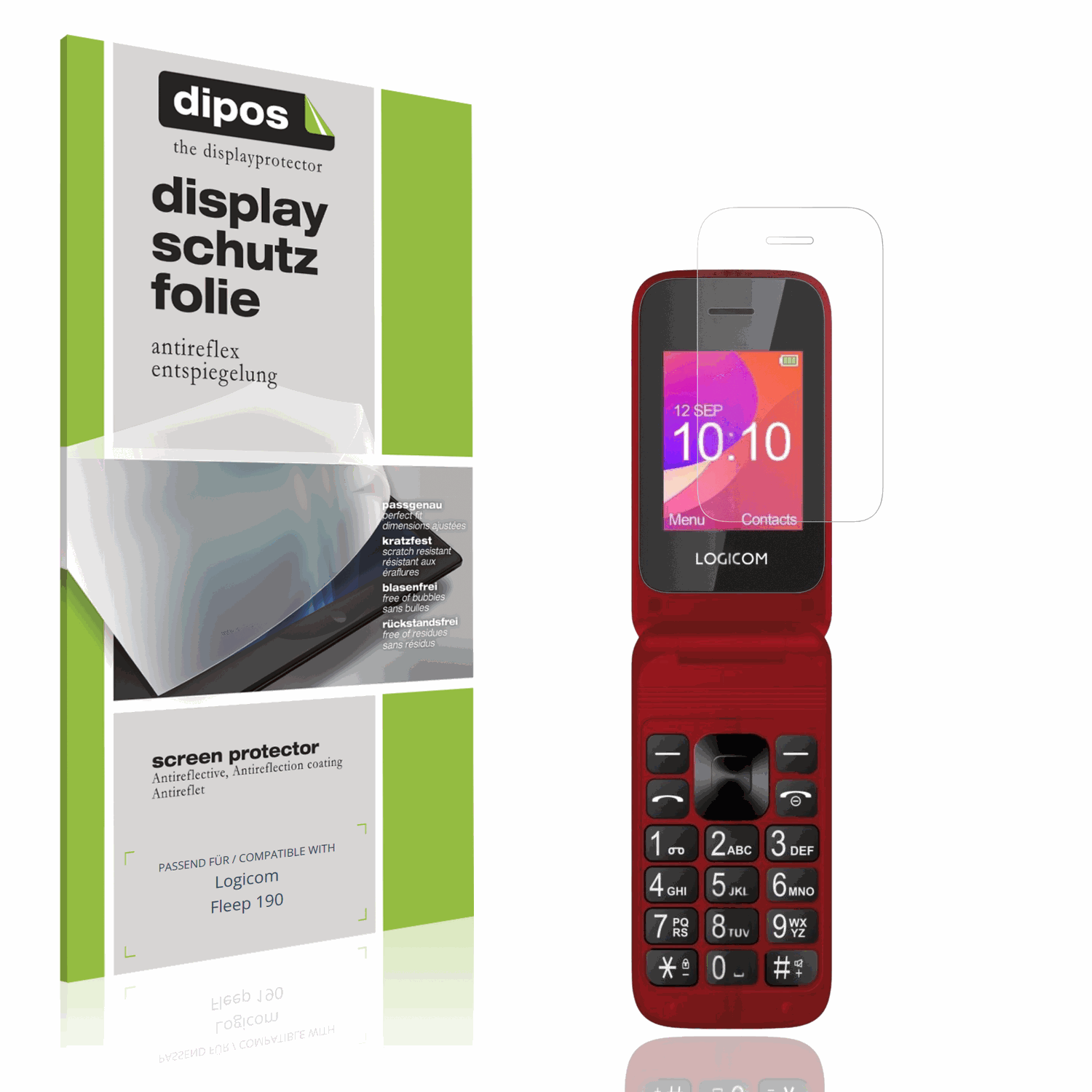 Matte Displayschutzfolie von dipos passend für Logicom Fleep 190, präziser Zuschnitt und blasenfrei montiert