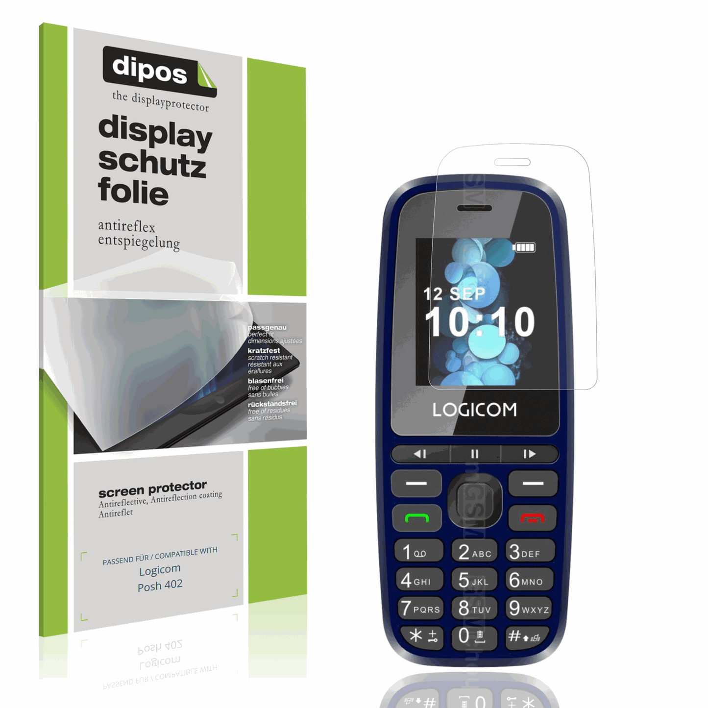 Matte Displayschutzfolie von dipos passend für Logicom Posh 402, präziser Zuschnitt und blasenfrei montiert
