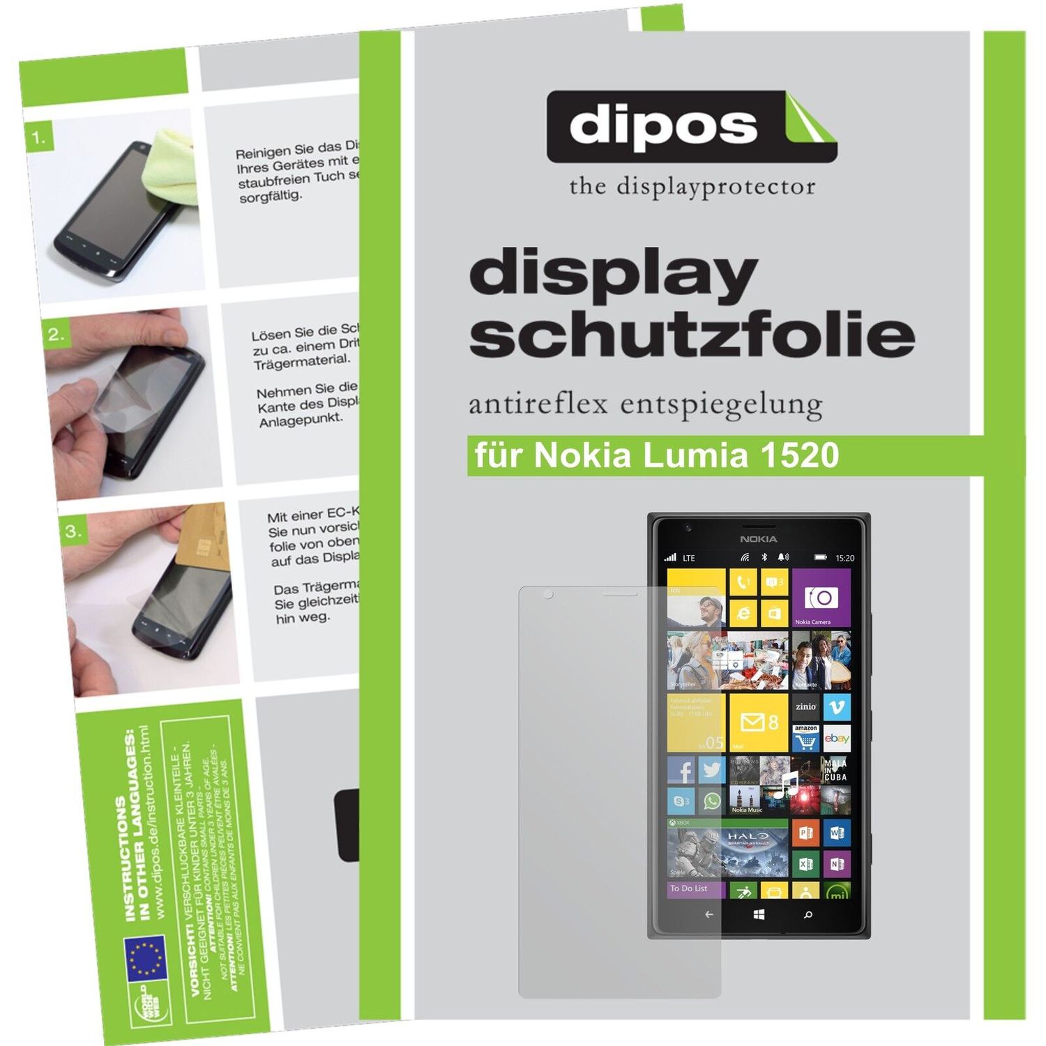 Matte Displayschutzfolie von dipos passend für Lumia 1520 Nokia, präziser Zuschnitt und blasenfrei montiert