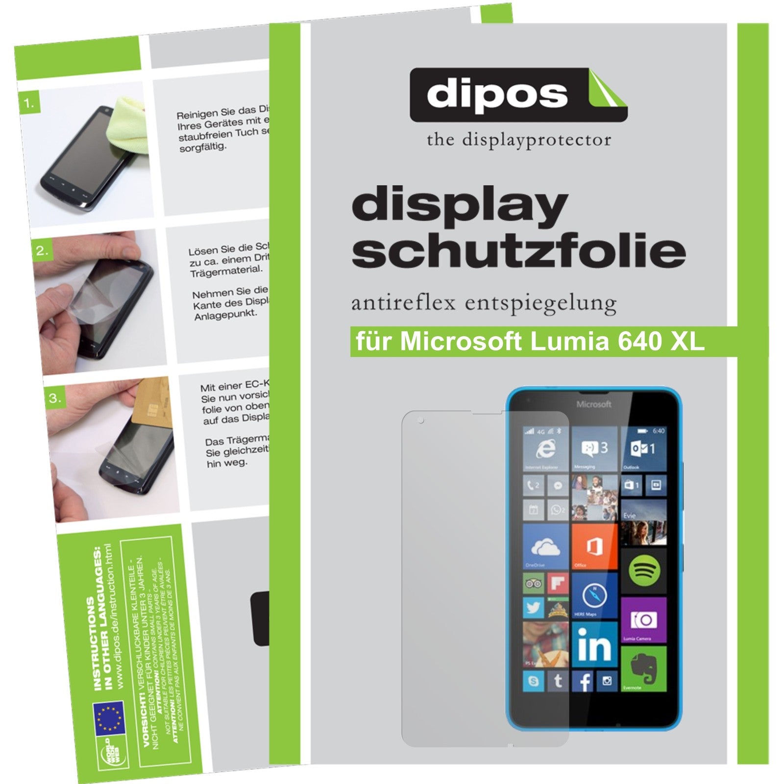 Matte Displayschutzfolie von dipos passend für Lumia 640 XL Nokia, präziser Zuschnitt und blasenfrei montiert