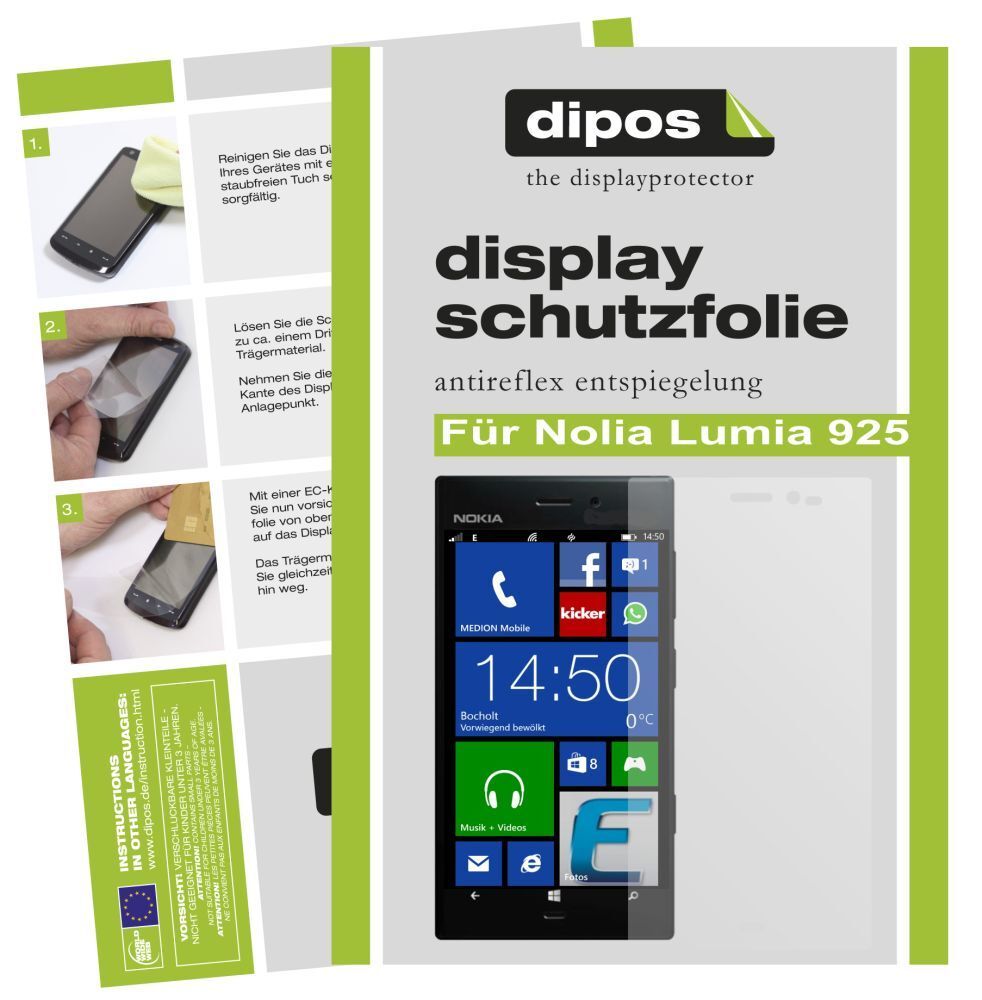 Matte Displayschutzfolie von dipos passend für Lumia 925 Nokia, präziser Zuschnitt und blasenfrei montiert