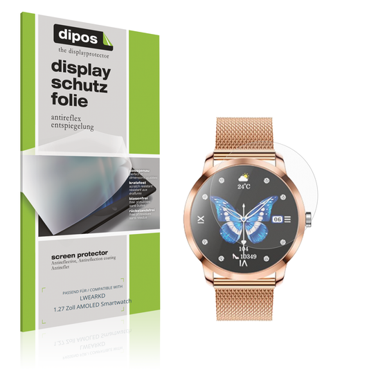 Matte Displayschutzfolie von dipos passend für LWEARKD 1.27 Zoll AMOLED Smartwatch, präziser Zuschnitt und blasenfrei montiert