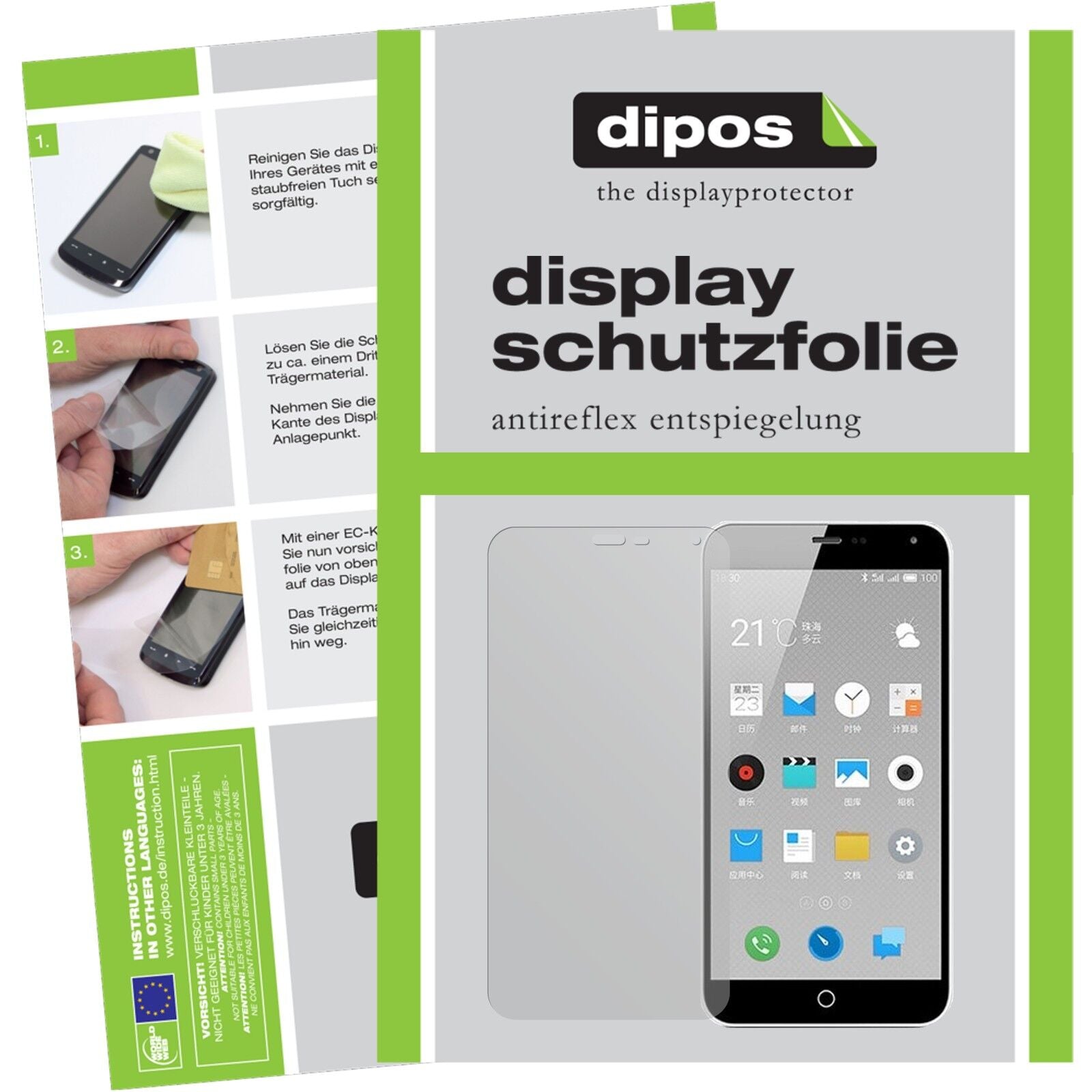Matte Displayschutzfolie von dipos passend für M1 Note Meizu, präziser Zuschnitt und blasenfrei montiert