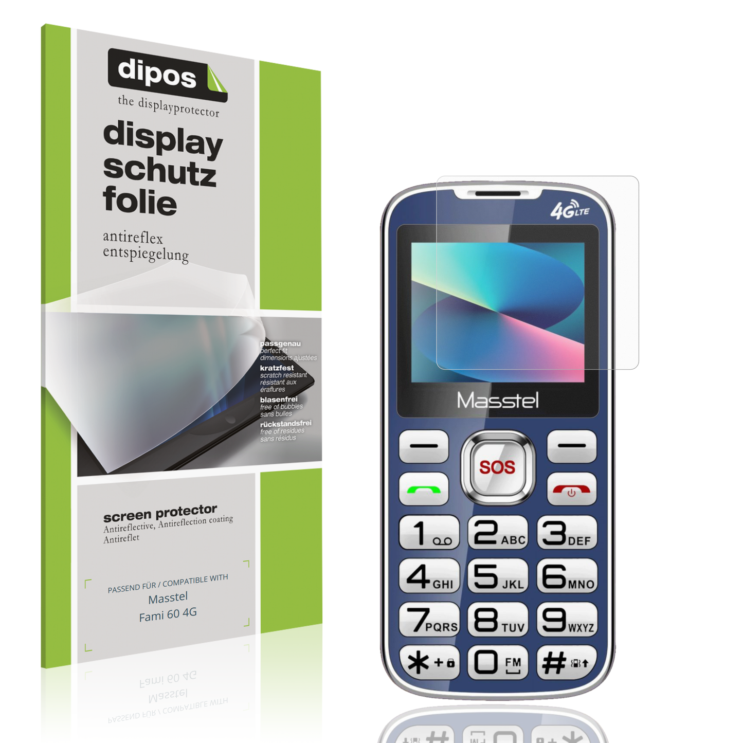 Matte Displayschutzfolie von dipos passend für Masstel Fami 60 4G, präziser Zuschnitt und blasenfrei montiert