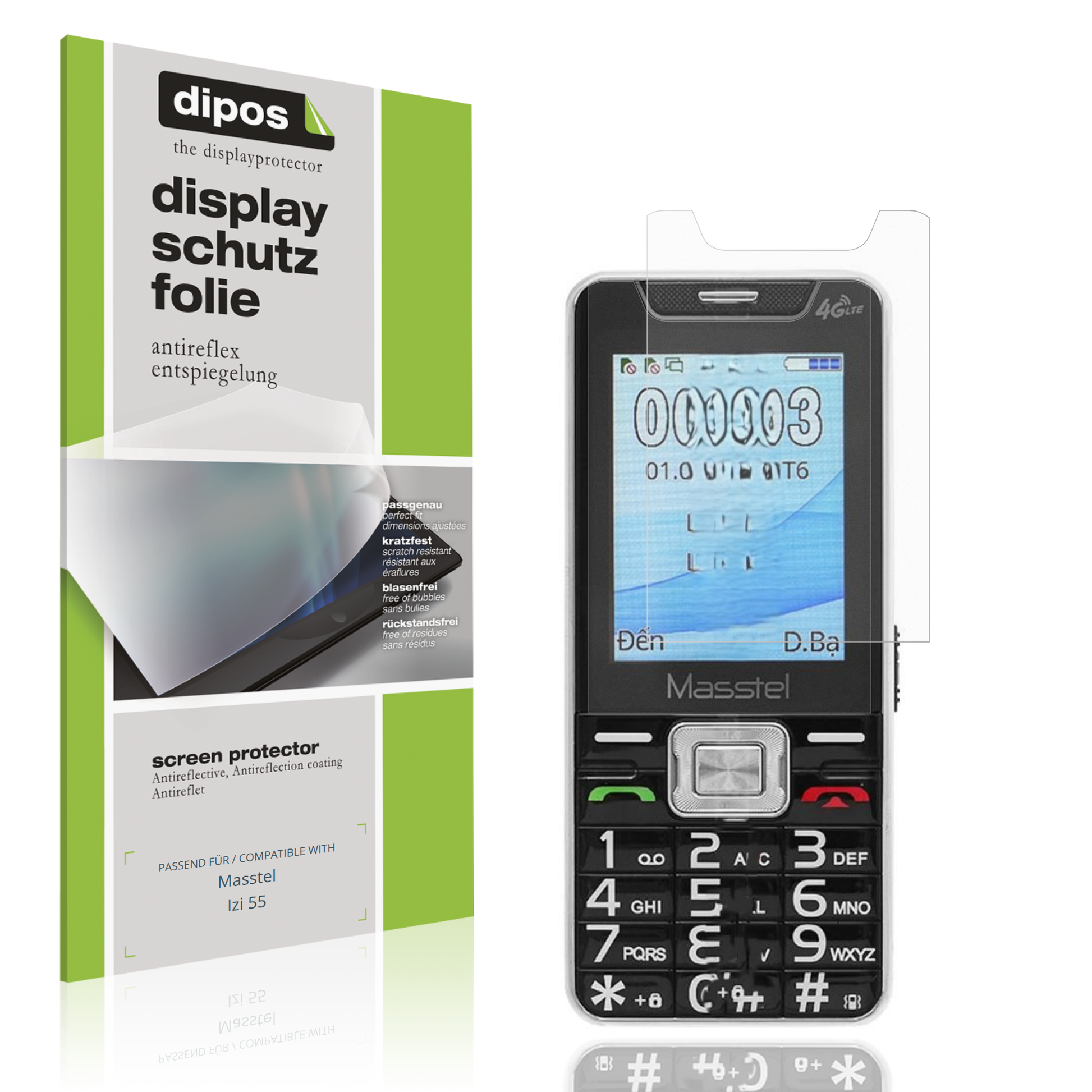 Matte Displayschutzfolie von dipos passend für Masstel Izi 55, präziser Zuschnitt und blasenfrei montiert